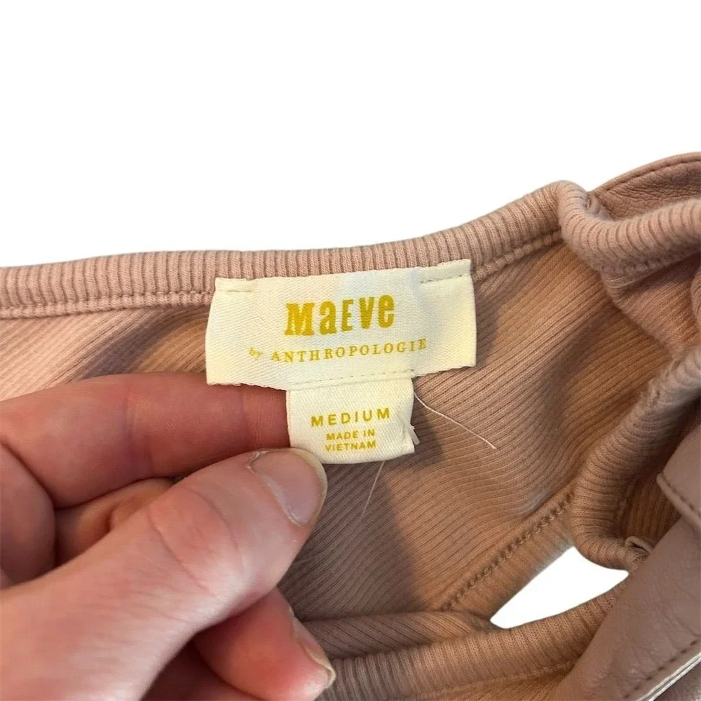 NWT Maeve by Anthropologie Ribbed Knit Tie Strap V Neck Tank Top Rose Sz M Boho - Picture 11 of 12